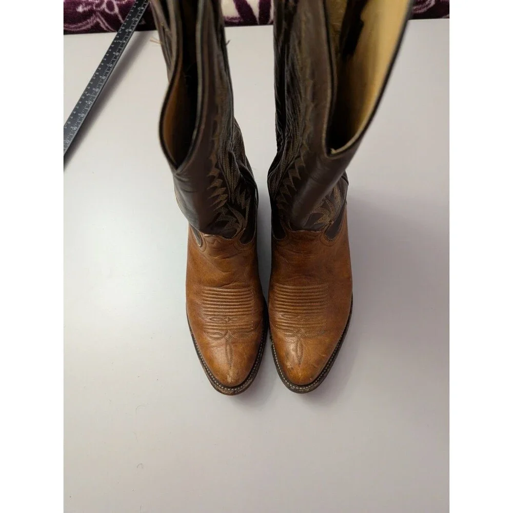 Vintage Tony Lama Brown Leather Cowboy Boots Mens 6 B Fits Womens 7.5 8 Western